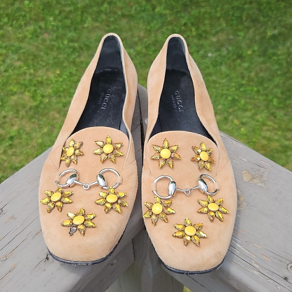 GUCCI Kira Horsebit Jeweled Daisy Loafers size 37.5